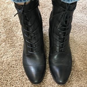 Frye Black Leather Lace Up Bootie